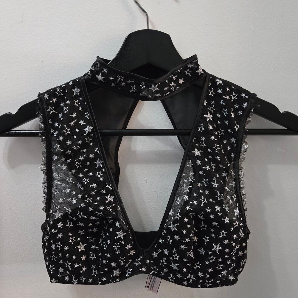 Victoria's Secret Black Star Print Keyhole Halter Bralette Crop Top NWT sz XS
